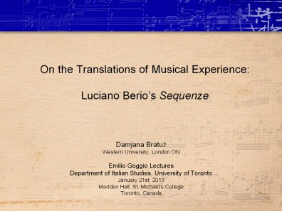 On the Translation of Musical Experience: Luciano Berio’s Sequenze